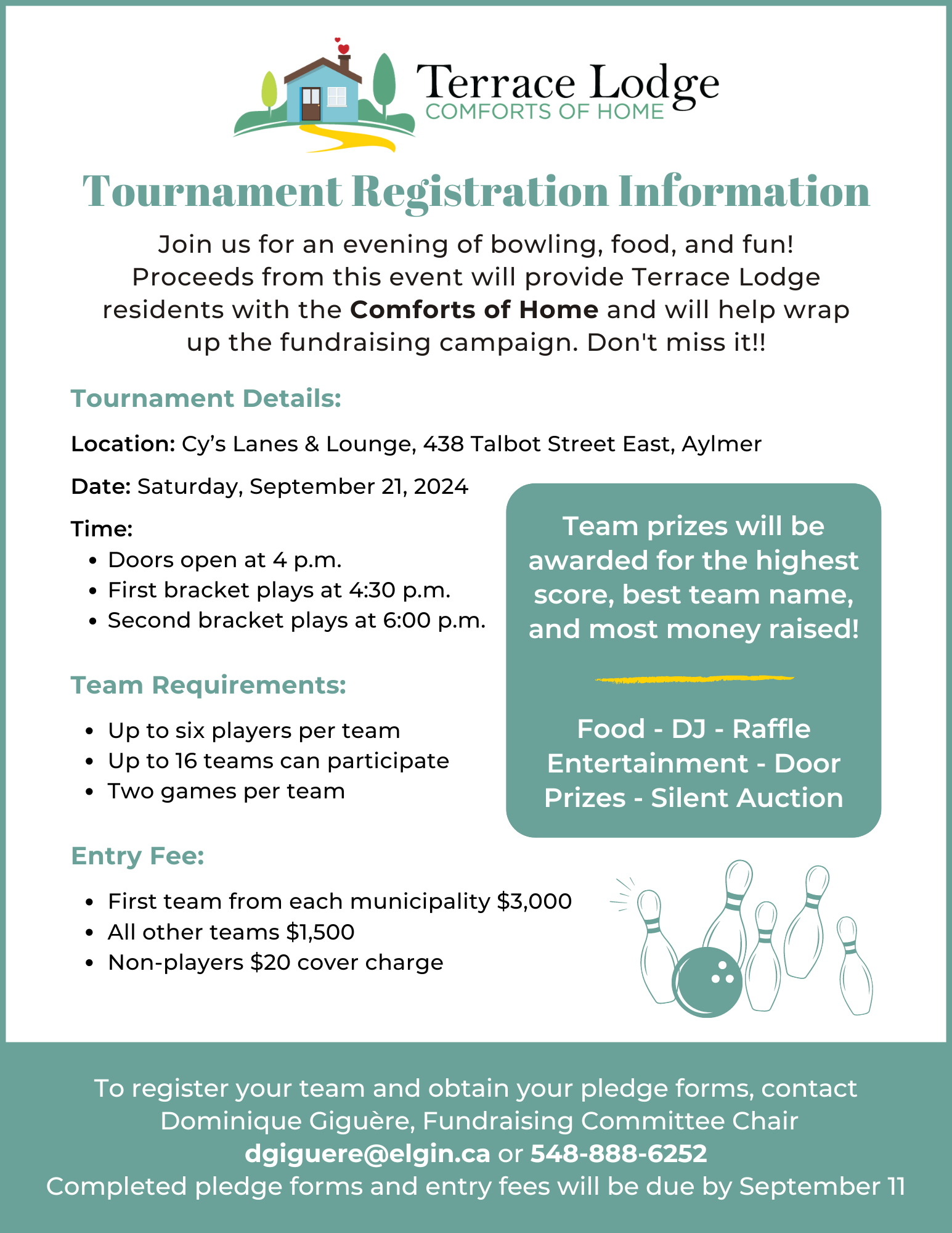 Terrace Lodge Bowling Tournament and Fundraiser - Registration Information